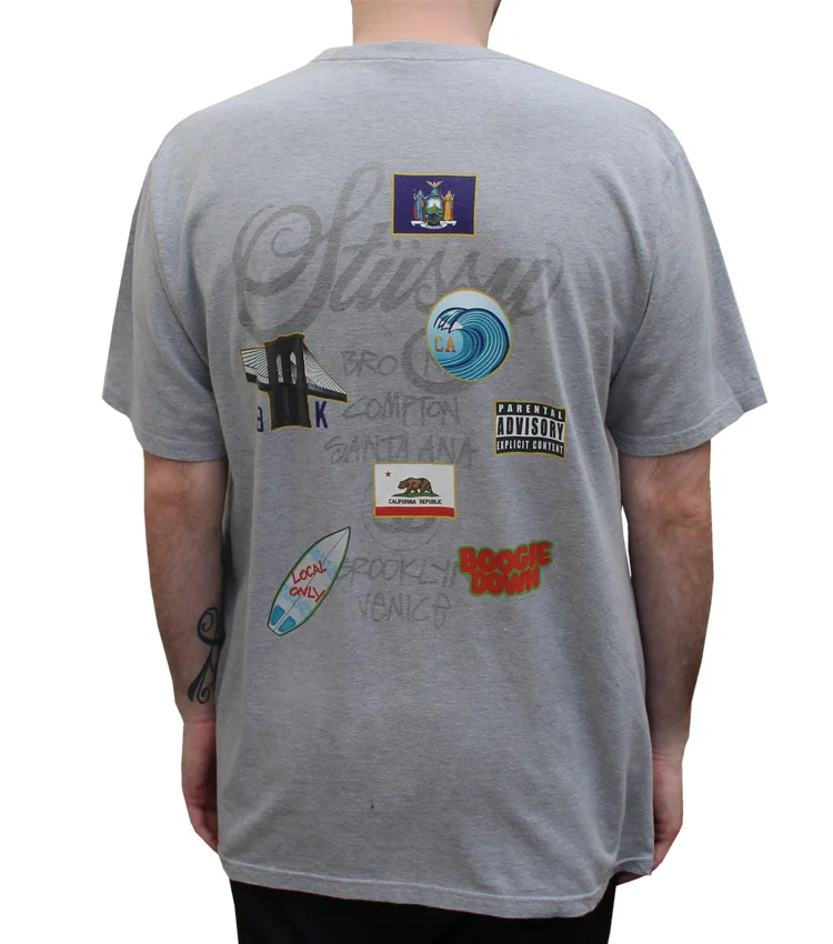 Stussy City Logo Front & Back Logo Grey T Shirt (Size L) — RootsBK